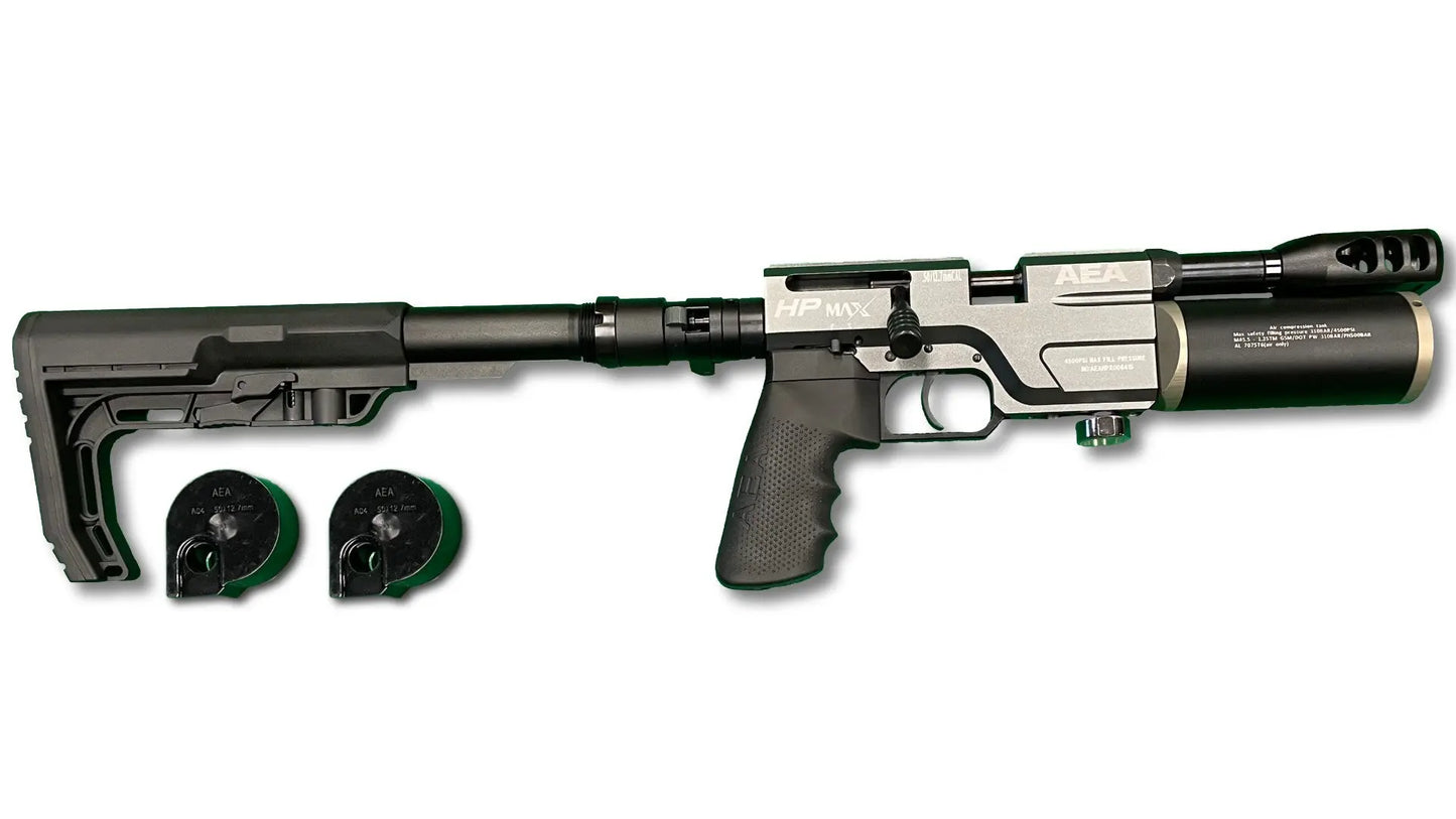 AEA HPMax M50C. Caliber .50. 5 inch PCP Air Rifle Bintac with rear stock and 2 Magazin