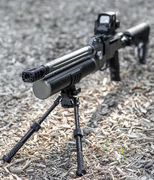 BinTac S45 One gun with Laser and rear stock. On Stand front side