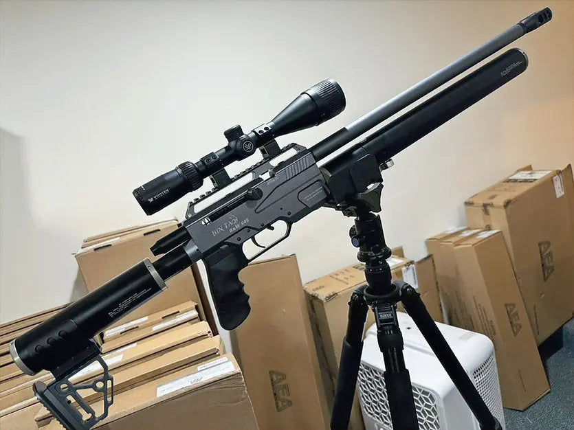 BinTac S45 Nitro 24 Inches Barrel on stand with Optic