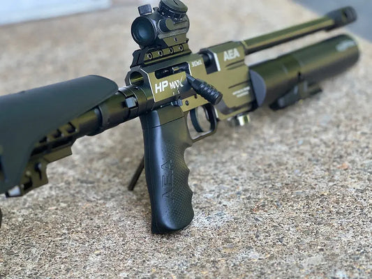 AEA HPMax M50C. Caliber .457. 22 inch PCP Air Rifle Bintac with rear stock folded